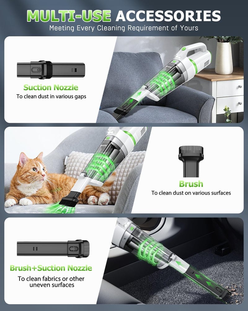 AHNR Handheld Vacuum Cordless, 16000PA Powerful Suction Hand Held Vacuum Dust Busters Cordless Rechargeable with LED Light & 2 HEPA Filters, Portable Car Vacuum Cleaner High Power for Car Home Office - Image 3